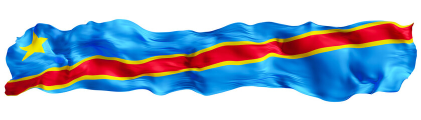 Fototapeta premium Stylized flag of Democratic Republic of Congo on transparent background. Footer, header or divider. Cut out wide, panoramic element. Banner for patriotic themes or national event promotions. 3D.