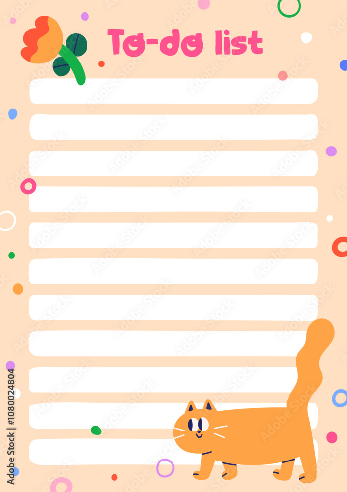Poster notebook page design. funny to-do list template for notepad, diary in doodle quirky comic kids style