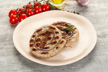 Grilled natural spiral meat sausage