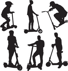Vector stunt kick scooter silhouette riders boys set © FITRI