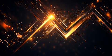 Fototapeta premium Abstract dark background with glowing upward arrows.
