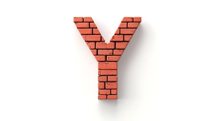 Letter Y made of red bricks isolated on white background.