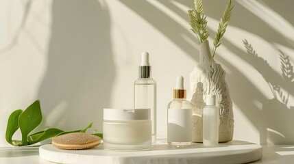 Elegant Skincare Products Display in Natural Sunlight