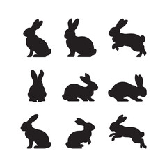 Set of rabbit silhouettes - vector illustration
