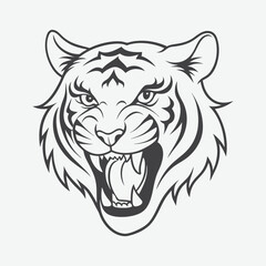 Fototapeta premium Tiger Head Line Art Logo Vector Illustration Isolated On White Background Perfect for Branding and Design