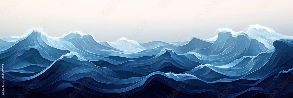 Poster serene ocean conservation: deep blue wave patterns symbolizing calmness and preservation