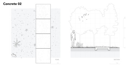Architectural Drawings, Minimal style cad tree line drawing, Side view, set of section concrete pavement outline for landscape design drawing. Vector illustration in seperate element