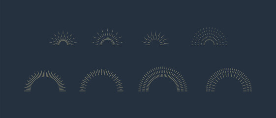 Fireworks. Vintage sunburst collection. Bursting golden sun rays. Vintage sunburst set. Bursting rays sunrise firework starburst blast, Radiant Spark. Logotype or lettering design element. Vector