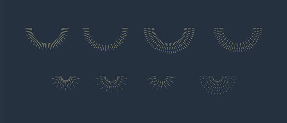 Fireworks. Vintage sunburst collection. Bursting golden sun rays. Vintage sunburst set. Bursting rays sunrise firework starburst blast, Radiant Spark. Logotype or lettering design element. Vector