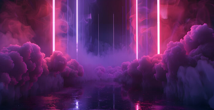 Dark background with pink and purple smoke, dark room, smoke background, dark color scheme, neon lights.