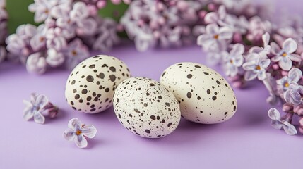 Obraz premium Easter eggs on a purple background top view