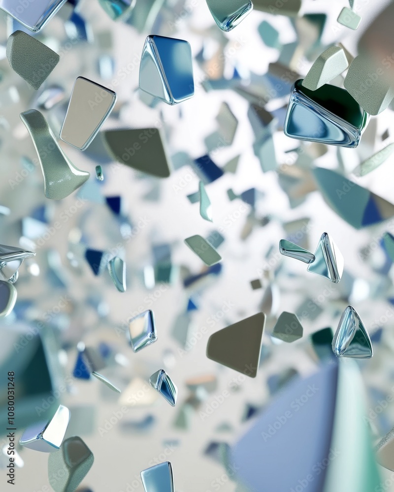 Poster 3d render: multicolored shapes falling down the sides of the frame