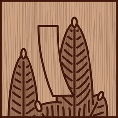 木彫り正方形シンプル花札　睦月　松　赤短　1月　松に赤短