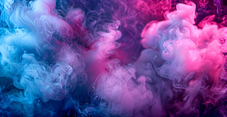 Fototapeta premium Dark background with pink and purple smoke, dark room, smoke background, dark color scheme, neon lights.