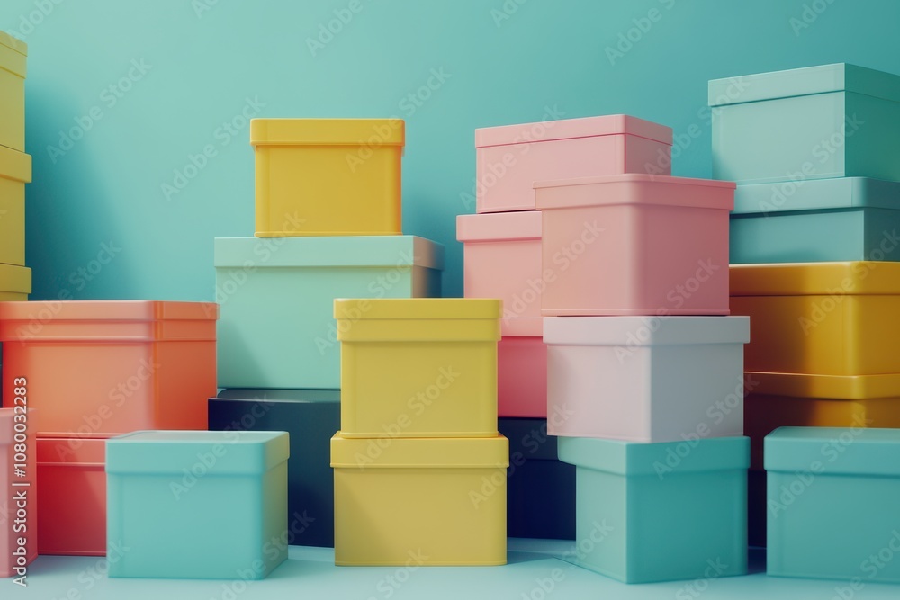 Poster a stack of colorful boxes with a bright background