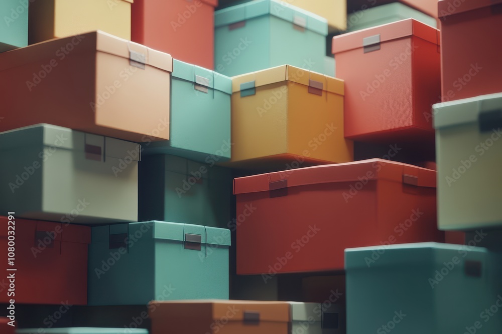 Poster a stack of colorful boxes with a bright background