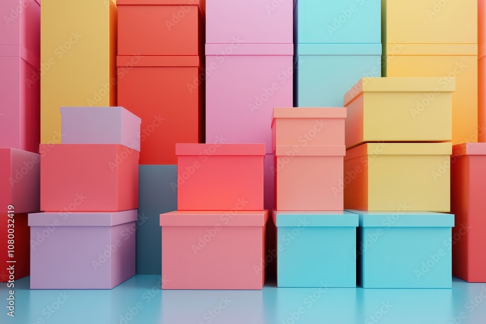 Poster a stack of colorful boxes with a bright background