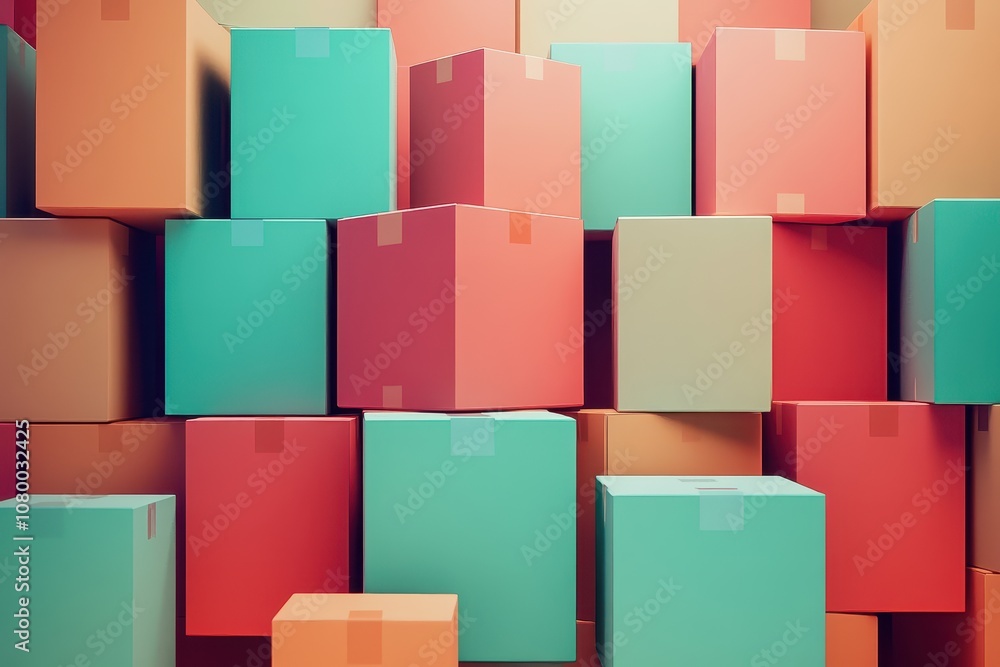 Poster a stack of colorful boxes with a bright background