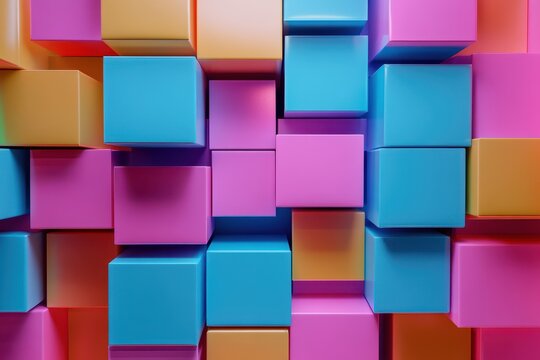 A stack of colorful boxes with a bright background