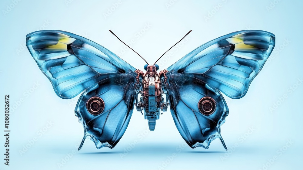 Aufkleber explore the unique fusion of nature and technology through a stunning mechanical butterfly