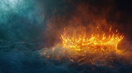 A fiery crown surrounded by swirling smoke, evoking a mystical and dramatic atmosphere.