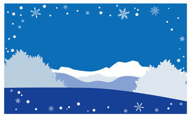 冬の雪降る森のイラスト背景フレーム素材