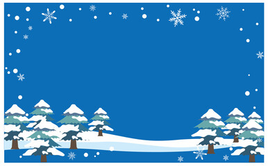 冬の雪降る森のイラスト背景フレーム素材