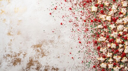 Fototapeta premium White Frosted Cookies with Red and Green Sprinkles