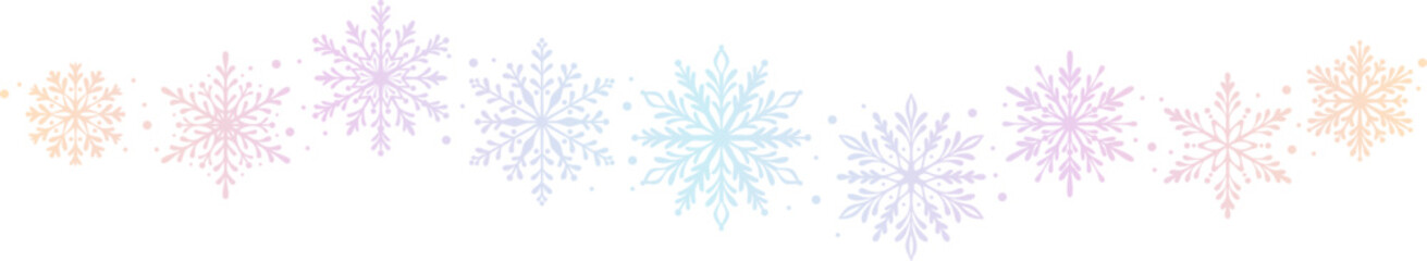 Pastel gradient snowflake banner, vector snowflake wave border, decorative festive winter holiday greeting card element design