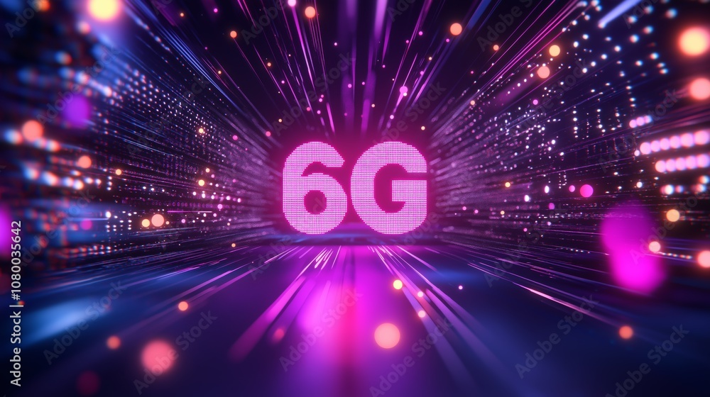 Poster futuristic 6g technology visualization highlighting innovation, high-speed connectivity, and cutting