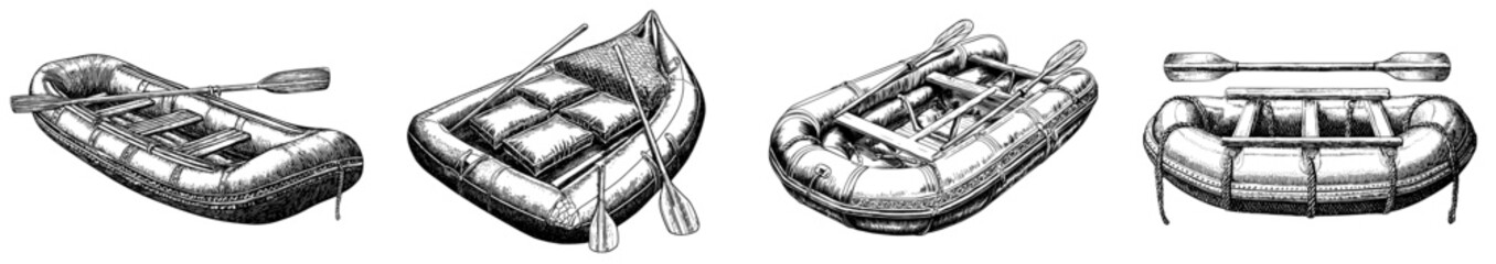 This is a simple black and white illustration of an inflatable boat.