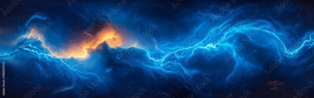 Aufkleber lightning strikes amid dramatic fiery and blue clouds showcasing dynamic energy and atmospheric powe