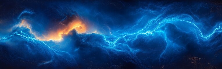 Lightning Strikes Amid Dramatic Fiery and Blue Clouds Showcasing Dynamic Energy and Atmospheric Power in Natures Display, Generative AI