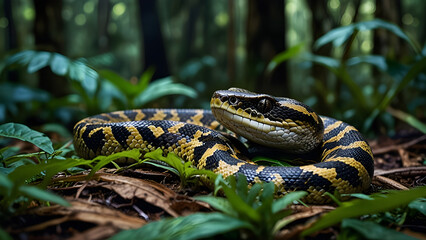 Python Slithering Through Lush Rainforest in Midday Light - Generated by AI.
