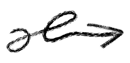 Hand drawn simple arrow drawn with wax crayon, chalk or charcoal. Uneven dry texture for underlining highlighting. Pencil drawn lines, strikethrough, grungy vector isolated on white