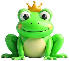 Obraz premium Charming green frog with a crown, fairy tale holiday decoration