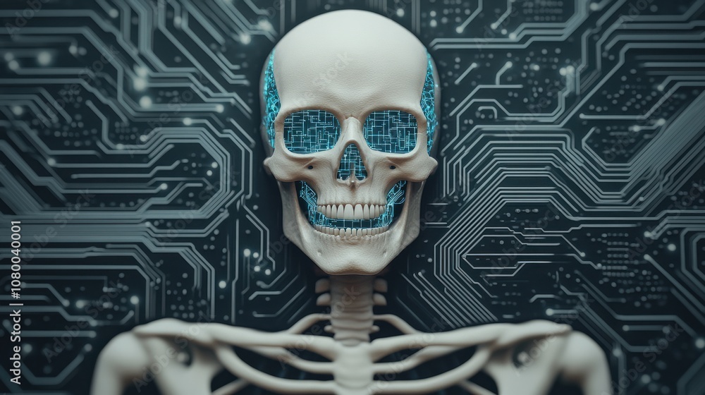 Aufkleber explore the intersection of technology and anatomy with a digital skeleton design