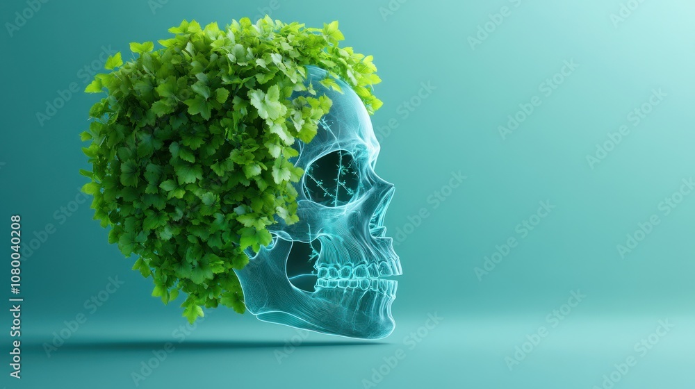Poster transform your space with nature-inspired art featuring a skull surrounded by greenery