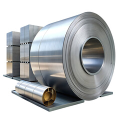 Rolls of rolled steel sheet isolated on white background Production delivery and storage of metal products