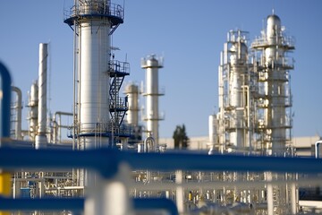 Modern Oil Refinery and Industrial Plant Showing Infrastructure, Metal Pipelines, and Energy Production Systems in Daylight, Generative AI