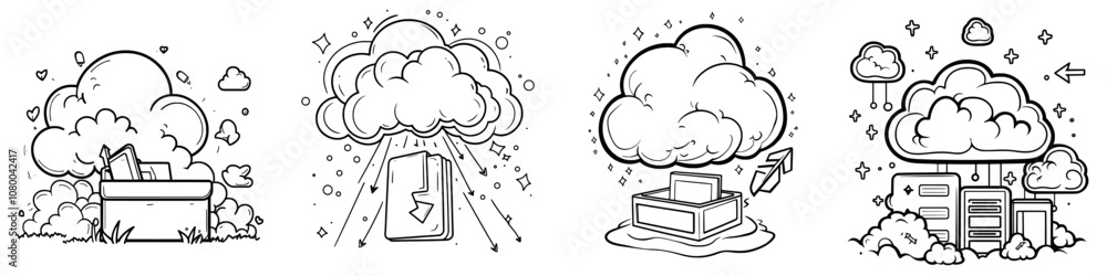 Poster linear cloud folder icon. data backup concept. cloud sync and storage. linear logo. symbol on white 