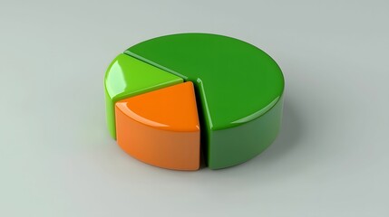 Obraz premium 3D pie chart with green and orange segments, ideal for data visualization, representing statistics, financial analysis, or business insights.