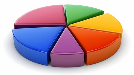 Fototapeta premium A 3D pie chart with colorful segments, ideal for representing data, statistics, analytics, and business insights in a visually engaging way.