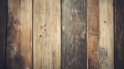 Fototapeta premium Close-up of rustic wood grain with a vintage finish, in warm tones of brown and beige, for a natural, earthy background. 