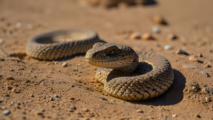 Deadly Sand Viper Camouflaged in Desert Habitat Under Midday Sun - Generated by AI.