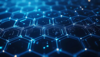 Fototapeta premium Modern technology-themed blue hexagon background.