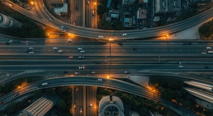 Aerial View of Bustling City Intersection at Twilight with Traffic Lights