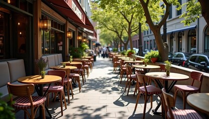 Naklejka premium Sunny day at a charming outdoor café
