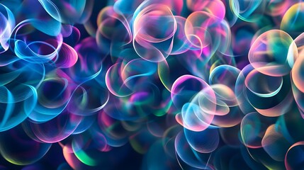 Soft, blurry circles in neon colors like blue, pink, and green on a dark background, creating a vibrant and modern effect.