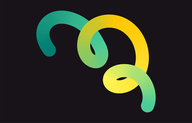 Neon Color Gradient squiggle lines. Scribble stripe with wavy elements. Abstract organic dynamic colorful Shapes on dark background.